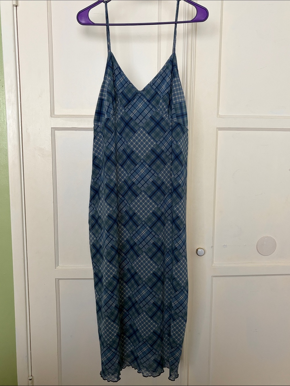 American Eagle Outfitters Blue Plaid Maxi Slip Dress